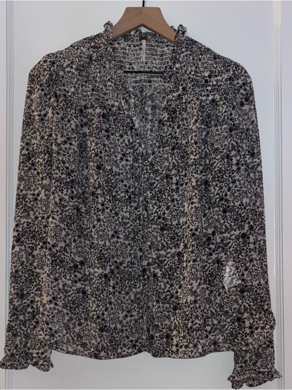 Free People Long Sleeve Floral Smocked Blouse